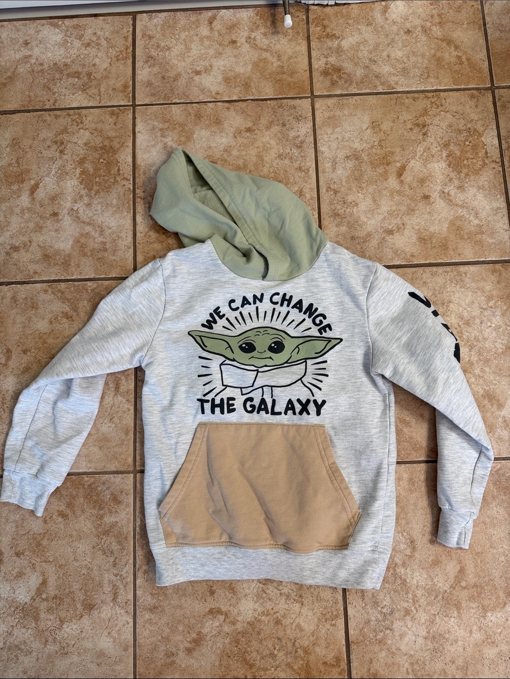 Star Wars Kids Hoodie Light Gray with Green Hood and Tan Pocket